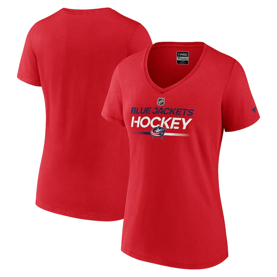 Women's Columbus Blue Jackets Fanatics Red Authentic Pro Primary V-Neck T-Shirt - Jersey