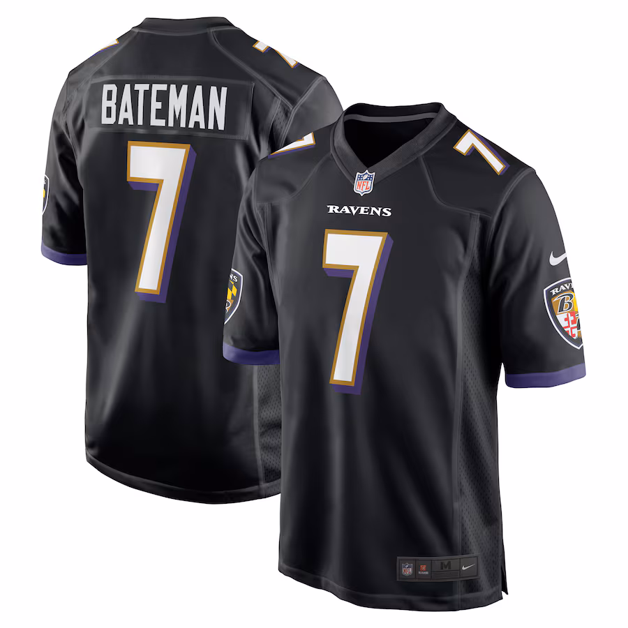 Men's Baltimore Ravens Rashod Bateman Nike Black Game Player Jersey - Jersey