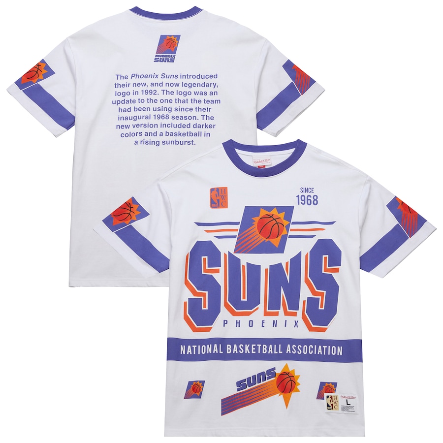 Unisex Phoenix Suns  Mitchell & Ness White Hardwood Classics Vintage Team Origins Premium T-Shirt - Jersey