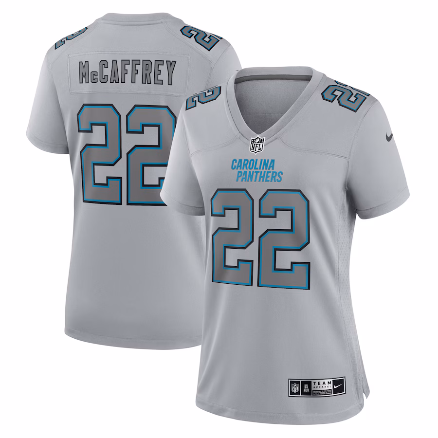 Women's Carolina Panthers Christian McCaffrey Nike Gray Atmosphere Fashion Game Jersey - Jersey