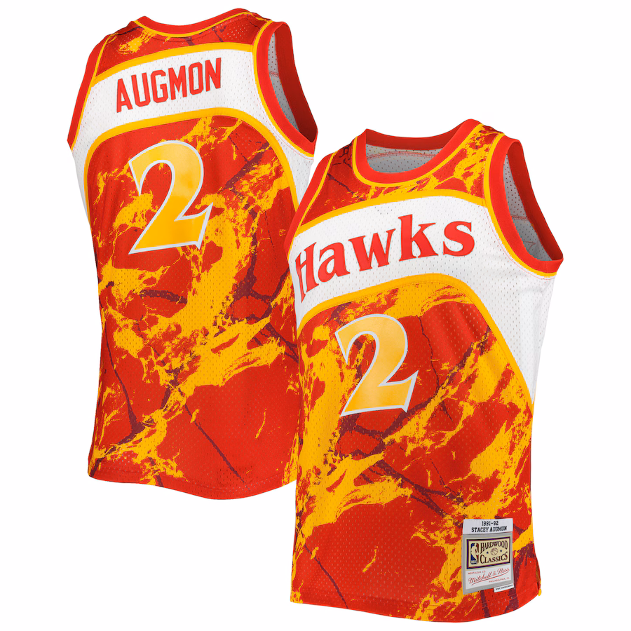 Men's Atlanta Hawks Stacey Augmon Mitchell & Ness Red 1991/92 Hardwood Classics Marble Swingman Jersey - Jersey