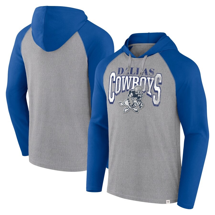 Men's Dallas Cowboys Fanatics Silver/Navy Under Center Long Sleeve Hoodie T-Shirt - Jersey