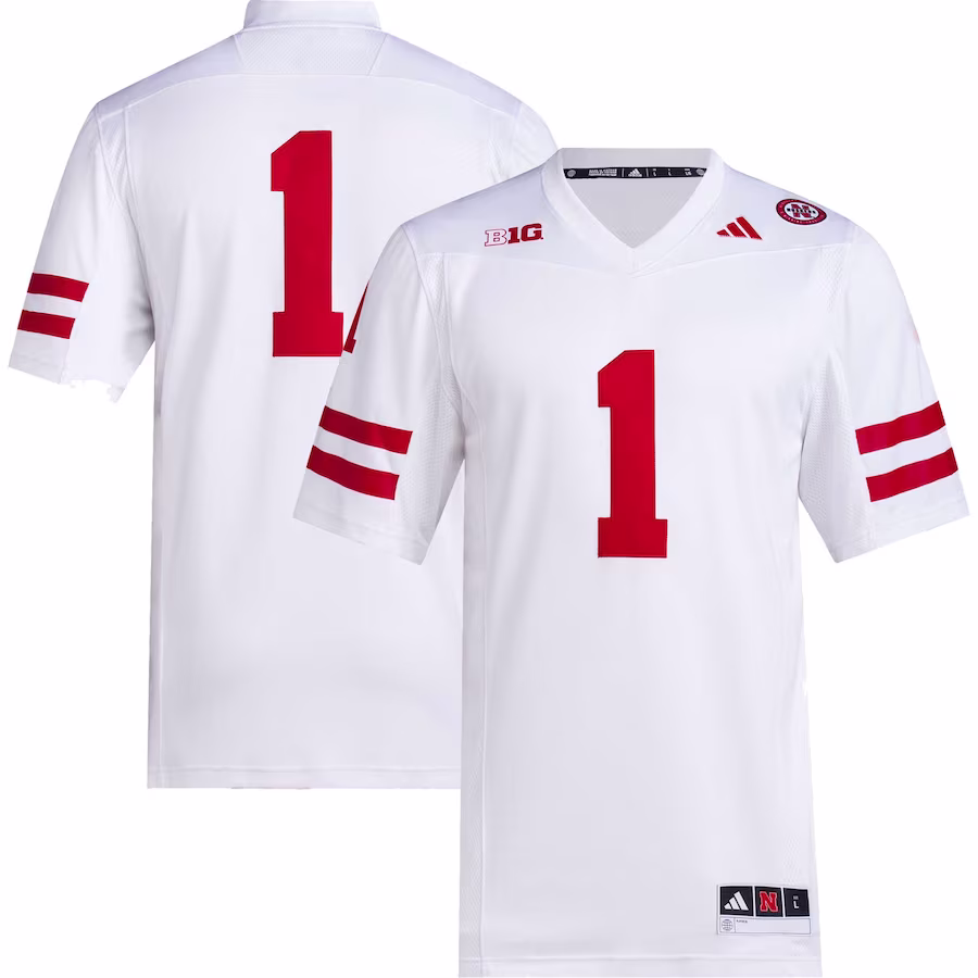 #1 Nebraska Huskers adidas Premier Football Jersey - White - Jersey