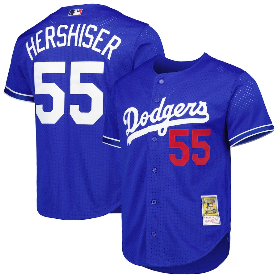 Men's Los Angeles Dodgers Orel Hershiser Mitchell & Ness Royal Cooperstown Collection Mesh Batting Practice Button-Up Jersey - Jersey