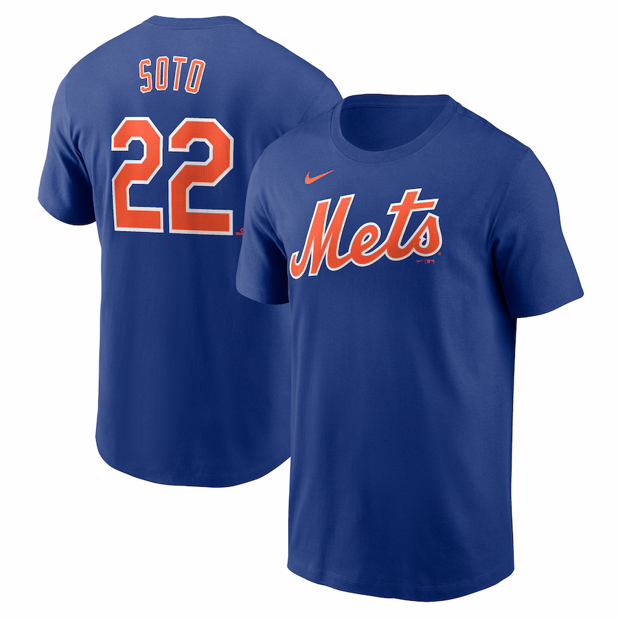 Men's New York Mets Juan Soto Nike Royal Fuse Name & Number T-Shirt - Jersey