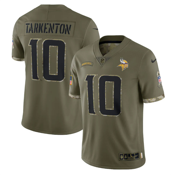 Men's Minnesota Vikings #10 Fran Tarkenton 2022 Olive Salute To Service Limited Stitched Jersey - Jersey