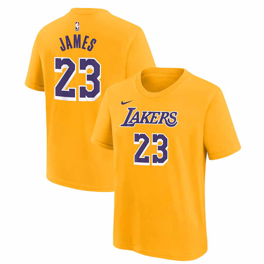 Youth Los Angeles Lakers LeBron James Gold Icon Name & Number T-Shirt - Jersey