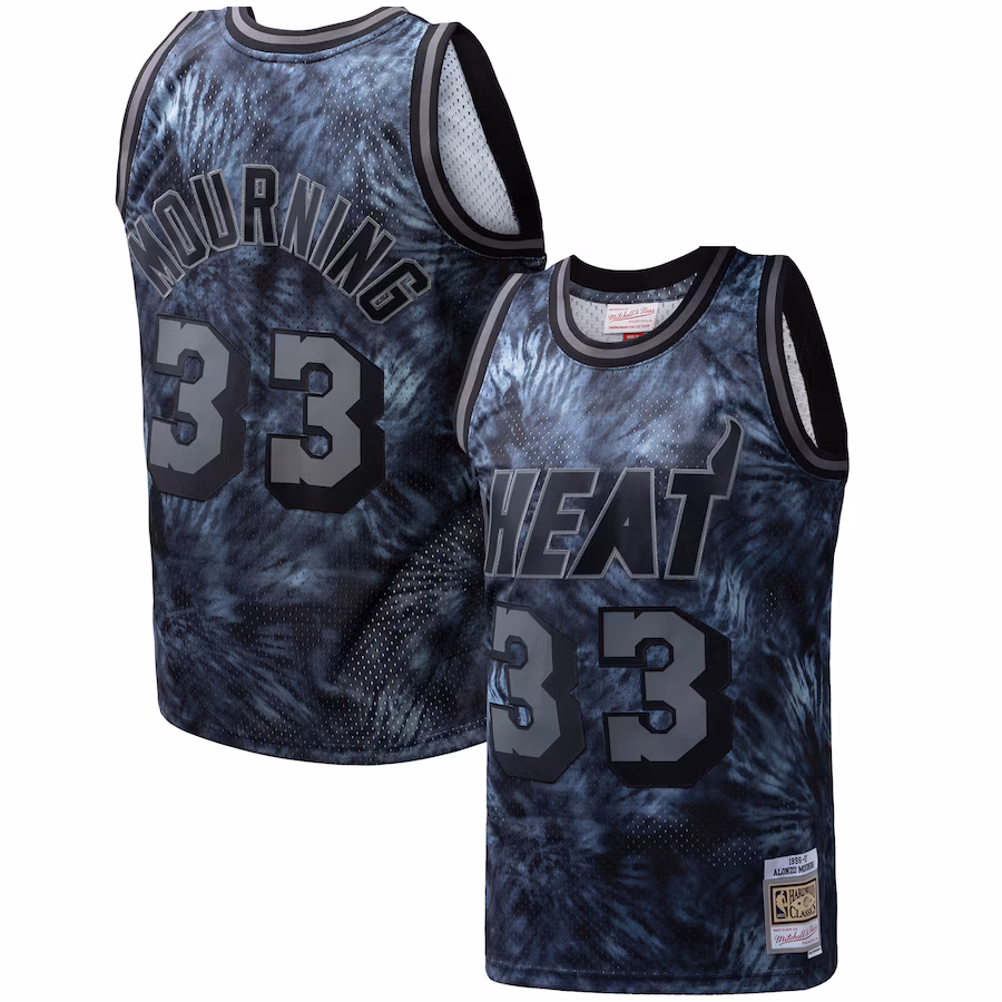 Men's Miami Heat Alonzo Mourning Mitchell & Ness Black Hardwood Classics 1996/97 Tie-Dye Swingman Jersey - Jersey