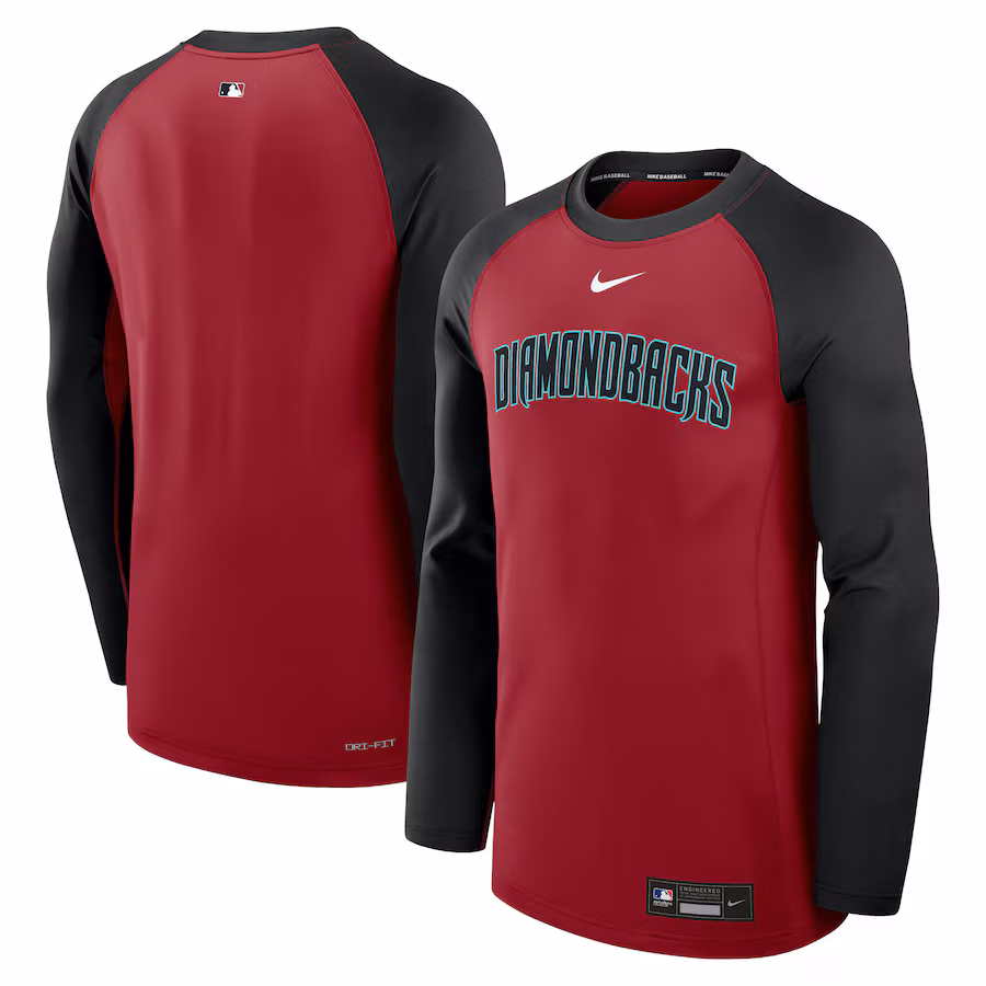 Men's Arizona Diamondbacks Nike Red/Black Authentic Collection Game Time Raglan Performance Long Sleeve T-Shirt - Jersey