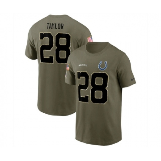 Men's Indianapolis Colts #28 Jonathan Taylor 2022 Olive Salute to Service T-Shirt - Jersey