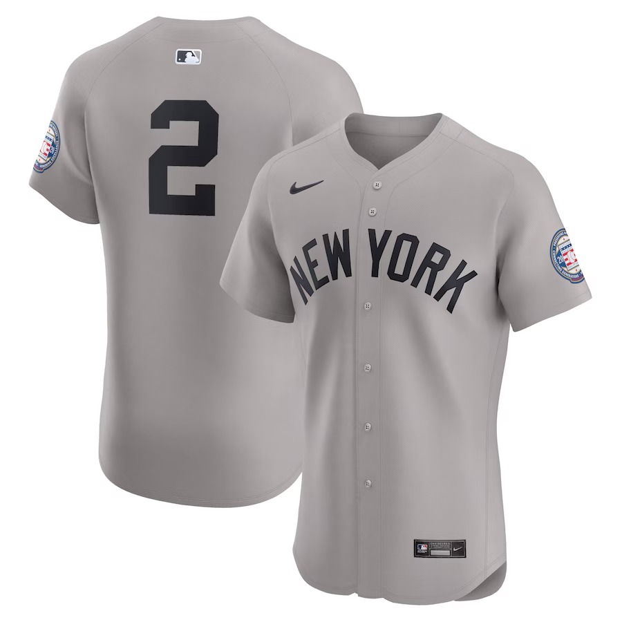Men's New York Yankees Derek Jeter Nike Gray Road 2020 Hall of Fame Induction Patch Elite Player Jersey - Jersey