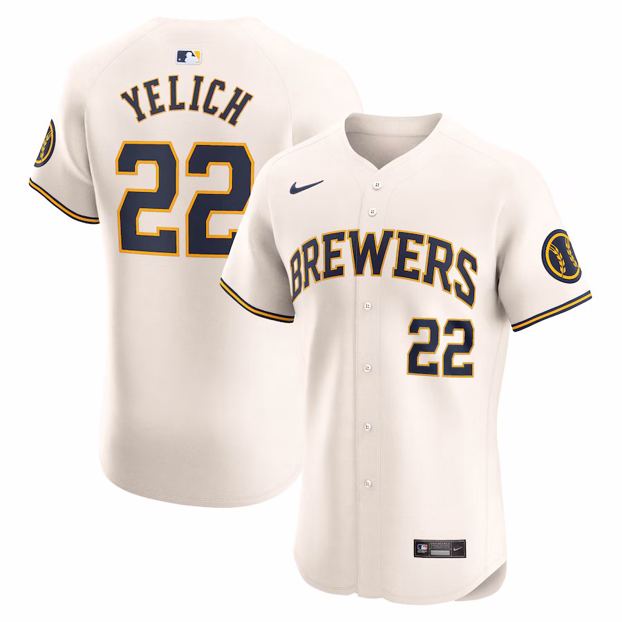 Men's Milwaukee Brewers Christian Yelich Nike Cream Home Elite Player Jersey - Jersey