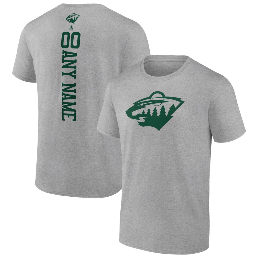 Men's Minnesota Wild Heather Gray Personalized Name & Number T-Shirt - Jersey