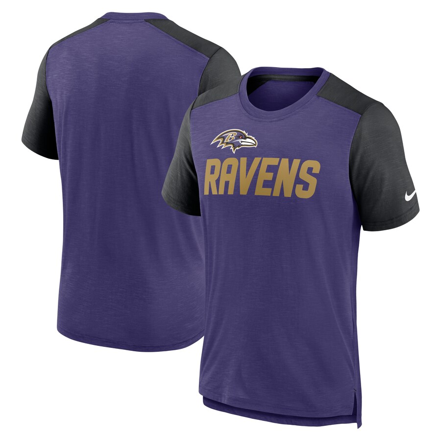 Men's Baltimore Ravens Nike Heathered Purple/Heathered Black Color Block Team Name T-Shirt - Jersey