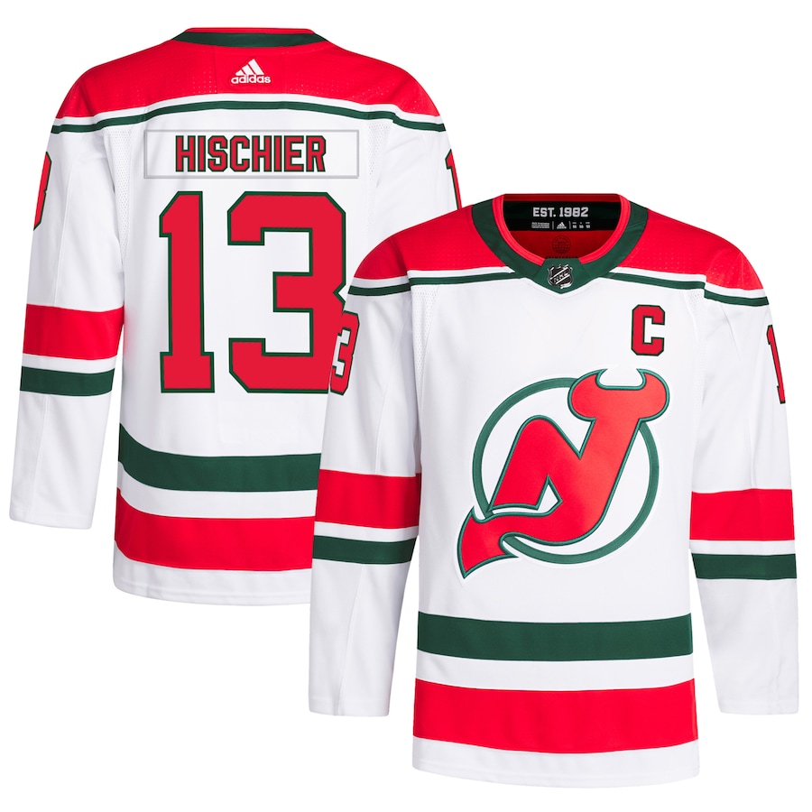 Men's New Jersey Devils Nico Hischier adidas White Alternate Primegreen Authentic Player Jersey - Jersey