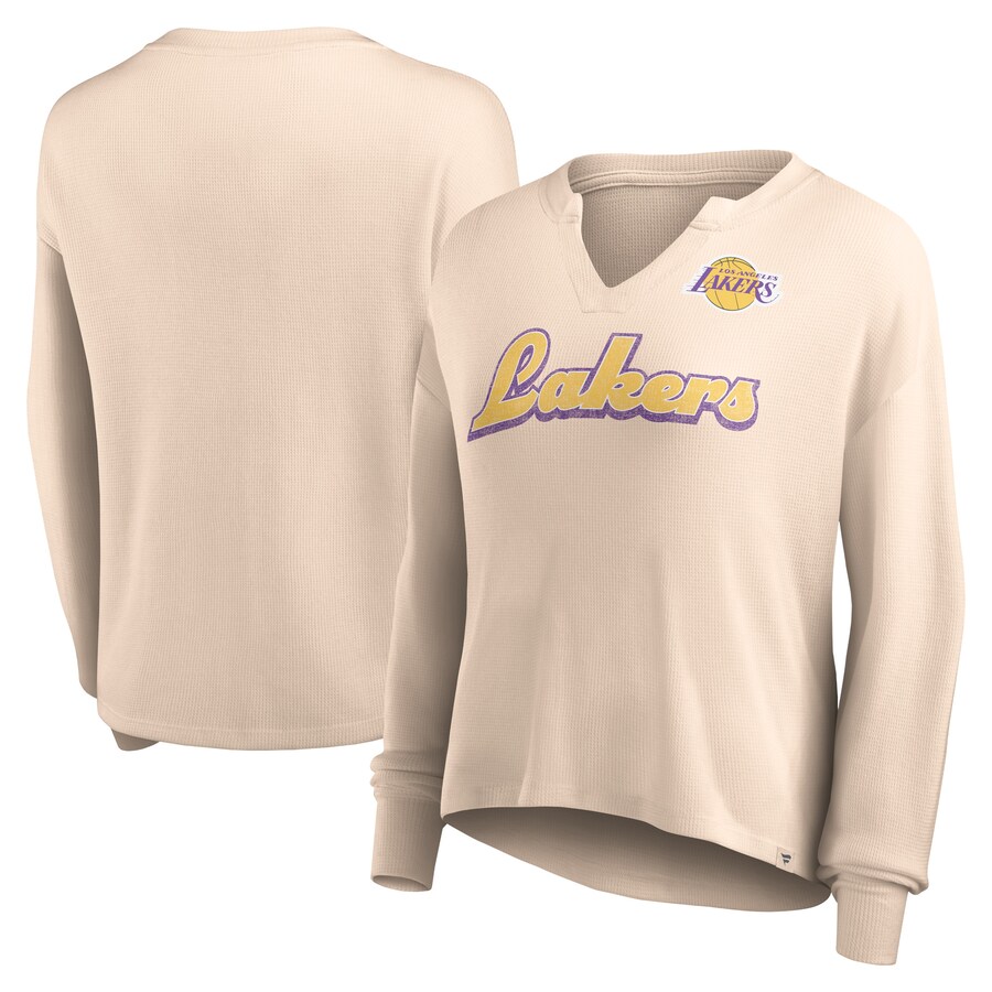 Women's Los Angeles Lakers Fanatics Tan Go For It Long Sleeve Notch Neck T-Shirt - Jersey