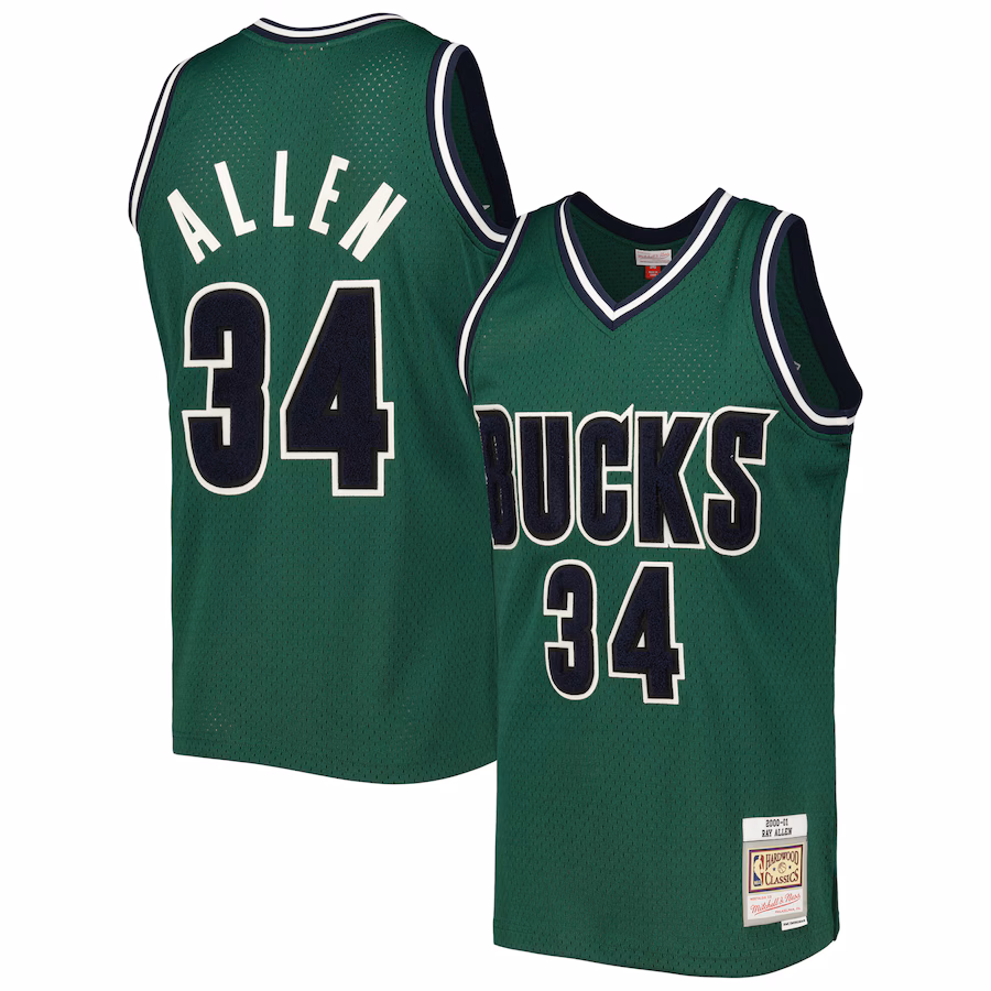Men's Milwaukee Bucks Ray Allen Mitchell & Ness Hunter Green 2000/01 Hardwood Classics Off-Court Swingman Jersey - Jersey