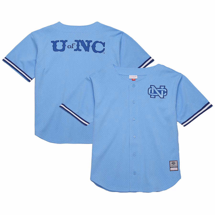 Men's Mitchell & Ness Carolina Blue North Carolina Tar Heels Game Time Vintage Mesh Button Front Top - Jersey