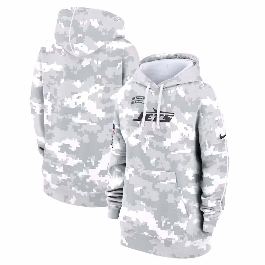 Women's New York Jets Nike Arctic Camo 2024 Salute To Service Club Fleece Pullover Hoodie - Jersey