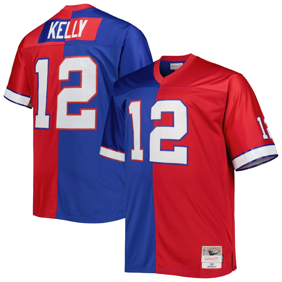 Men's Buffalo Bills Jim Kelly Mitchell & Ness Royal/Red Big & Tall Split Legacy Retired Player Replica Jersey - Jersey