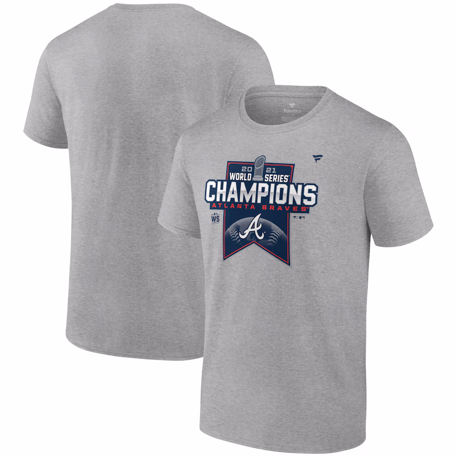 Men's Atlanta Braves Fanatics Heathered Gray 2021 World Series Champions Locker Room T-Shirt - Jersey