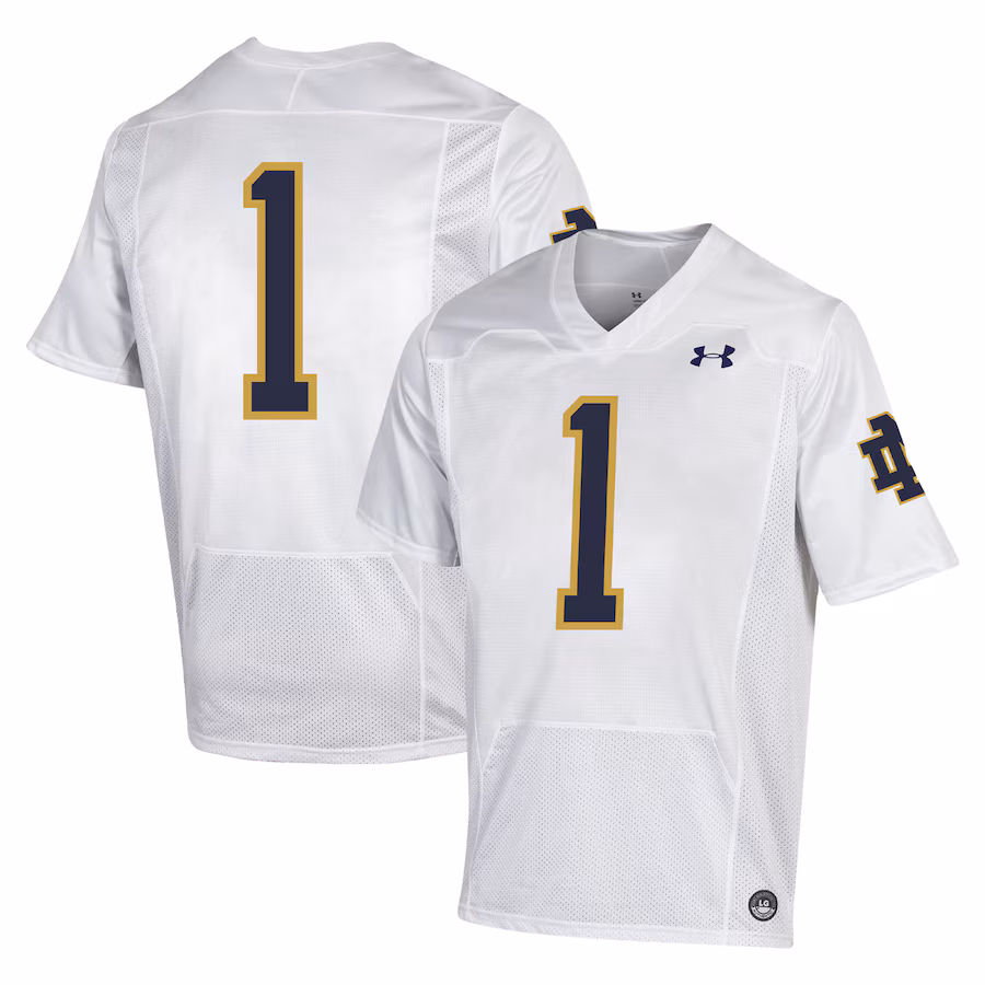 #1 Notre Dame Fighting Irish Under Armour Premiere Football Jersey - White - Jersey