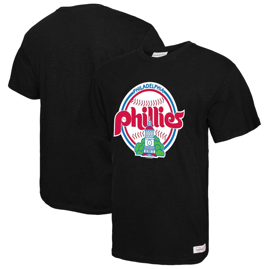 Men's Philadelphia Phillies Mitchell & Ness Black Logo Slub T-Shirt - Jersey