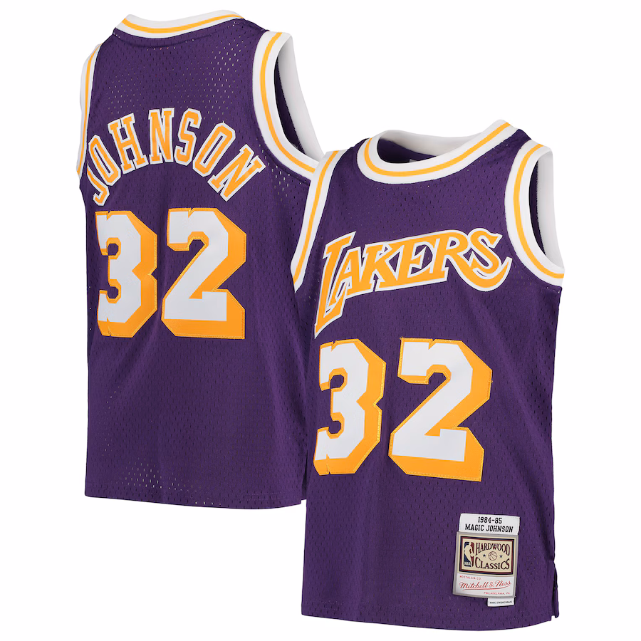 Youth Los Angeles Lakers Magic Johnson Mitchell & Ness Purple 1984-85 Hardwood Classics Swingman Throwback Jersey - Jersey