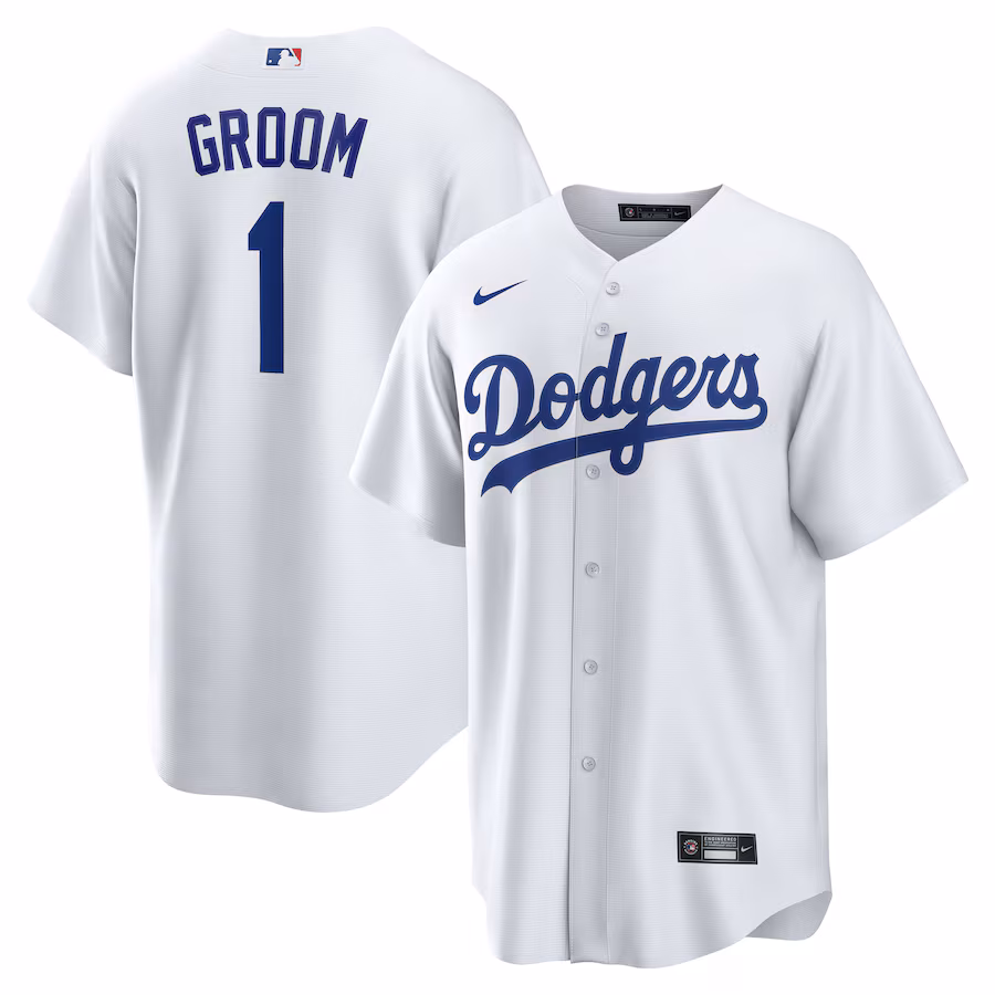 Men's Los Angeles Dodgers Nike White #1 Groom Home Replica Jersey - Jersey