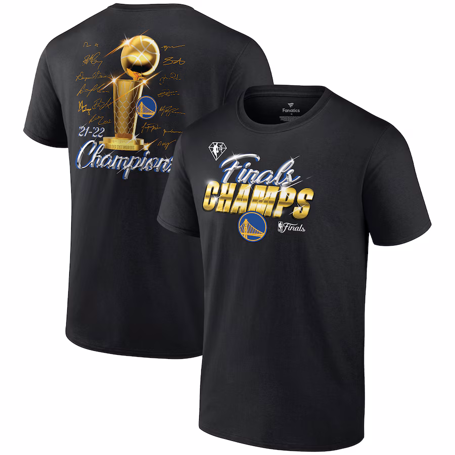 Men's Golden State Warriors Fanatics Black 2022 NBA Finals Champions Forward Roster Signature T-Shirt - Jersey