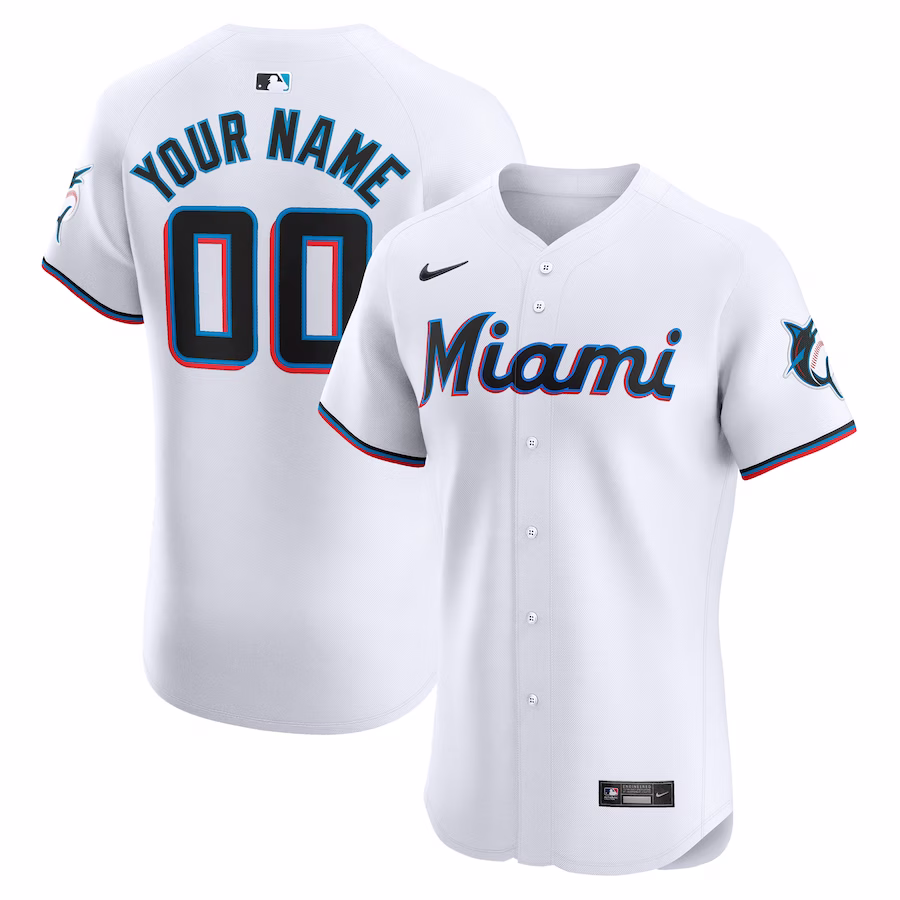 Men's Miami Marlins Nike White Home Elite Custom Jersey - Jersey