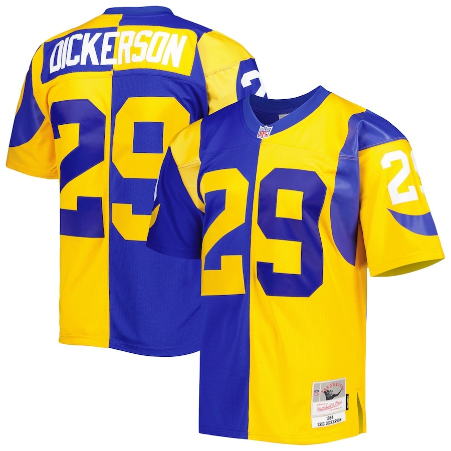 Men's Los Angeles Rams Eric Dickerson Mitchell & Ness Royal/Gold 1984 Split Legacy Replica Jersey - Jersey
