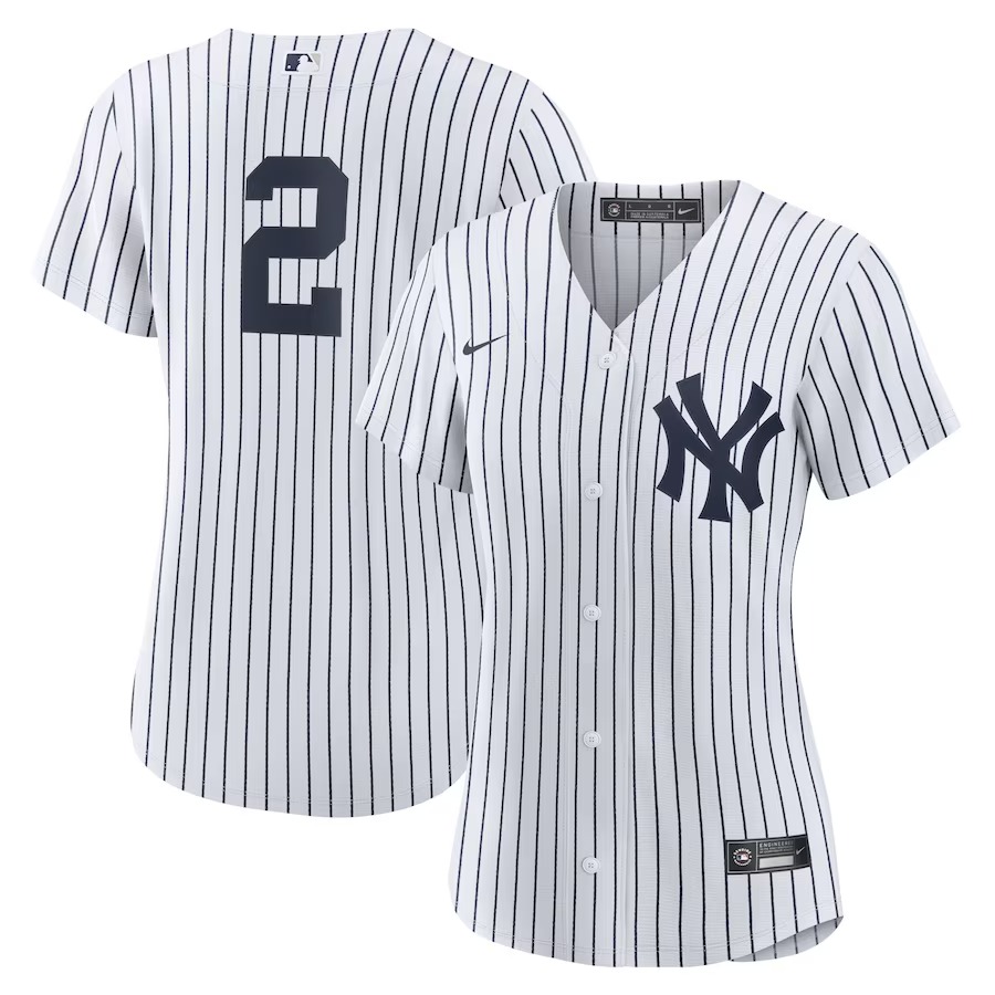 Women's New York Yankees Derek Jeter Nike White/Navy Home Replica Player Jersey - Jersey
