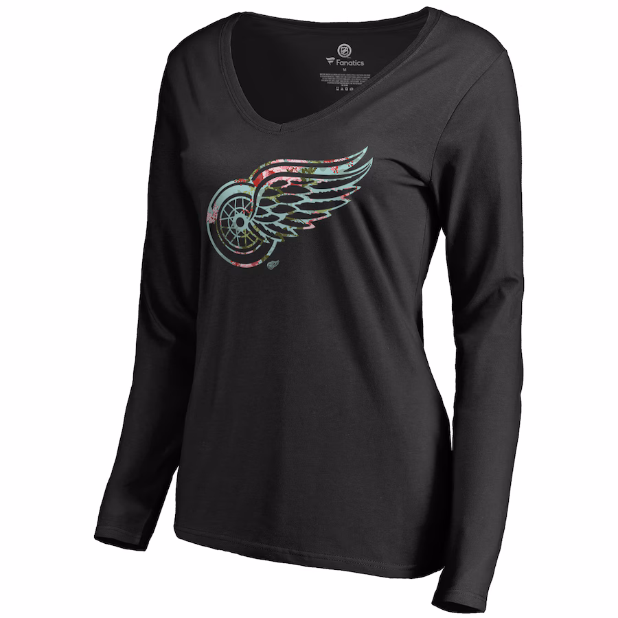 Women's Detroit Red Wings Black Lovely Long Sleeve V-Neck T-Shirt - Jersey