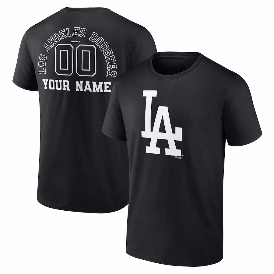 Men's Los Angeles Dodgers Black Monochrome Personalized Name & Number T-Shirt - Jersey
