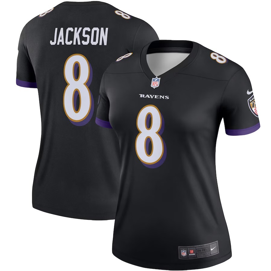 Women's Baltimore Ravens Lamar Jackson Nike Black Alternate Legend Player Performance Top - Jersey