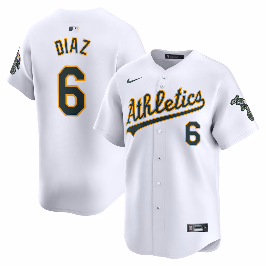 Men's Oakland Athletics Jordan Diaz Nike White Home Limited Player Jersey - Jersey