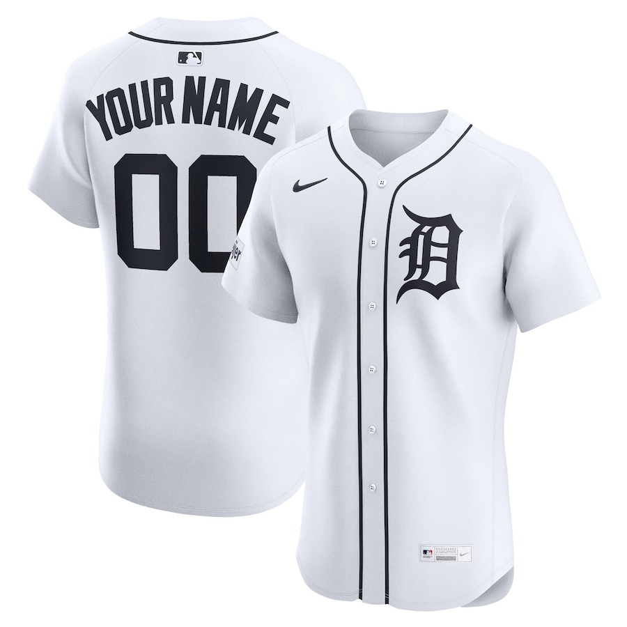 Men's Detroit Tigers Nike White Home Elite Custom Patch Jersey - Jersey