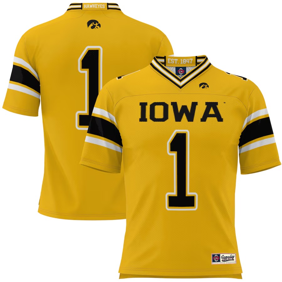 Men's GameDay Greats #1 Gold Iowa Hawkeyes Football Jersey - Jersey