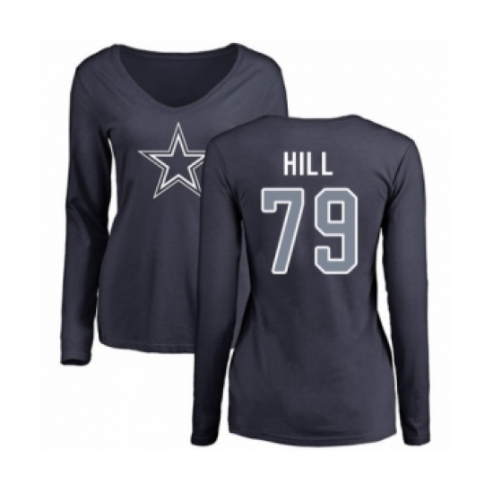 Football Women's Dallas Cowboys #79 Trysten Hill Navy Blue Name & Number Logo Slim Fit Long Sleeve T-Shirt - Jersey