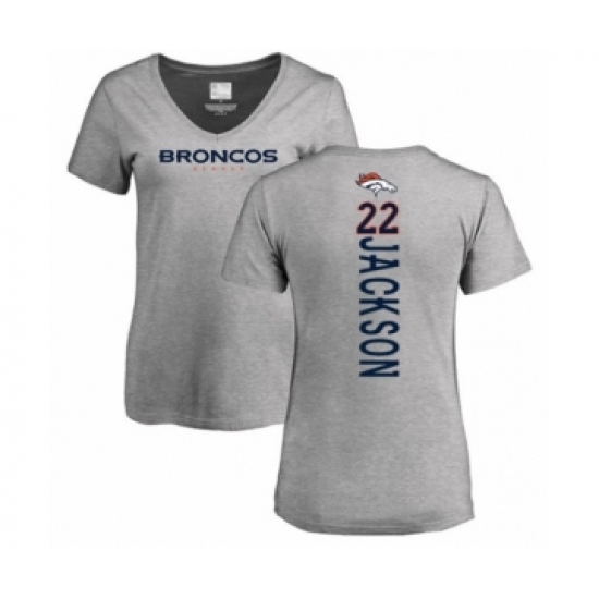 Football Women's Denver Broncos #22 Kareem Jackson Ash Backer V-Neck T-Shirt - Jersey