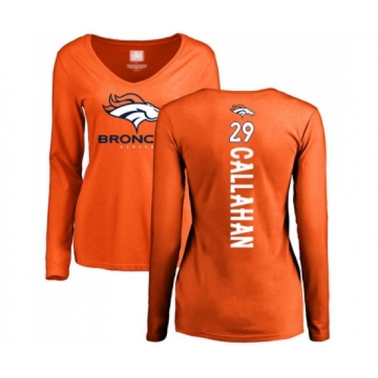 Football Women's Denver Broncos #29 Bryce Callahan Orange Backer Long Sleeve T-Shirt - Jersey