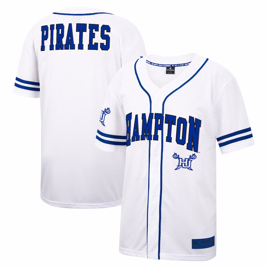 Hampton Pirates Colosseum Free Spirited Mesh Button-Up Baseball Jersey - White - Jersey