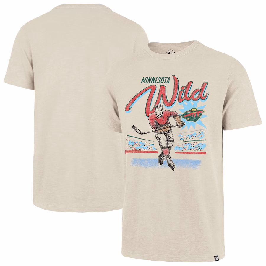 Men's Minnesota Wild '47 Natural Hockey Player Golden Age Scrum T-Shirt - Jersey