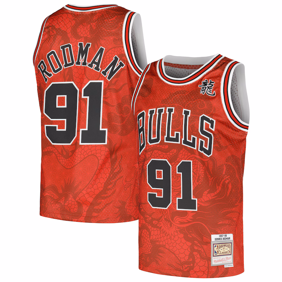 Men's Chicago Bulls Dennis Rodman Mitchell & Ness Red 1997/98 Hardwood Classics Asian Heritage 6.0 Swingman Throwback Player Jersey - Jersey