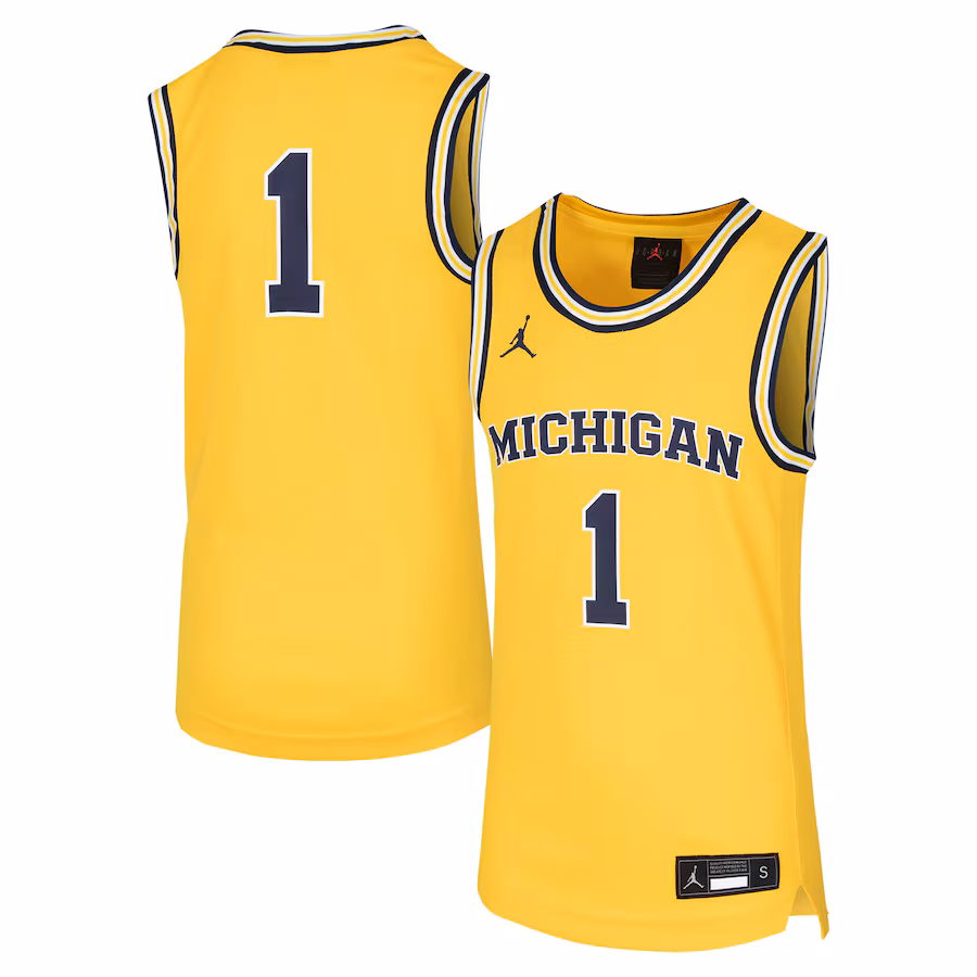 Youth Jordan Brand #1 Maize Michigan Wolverines Team Replica Basketball Jersey - Jersey