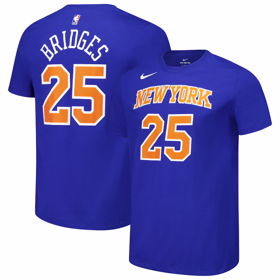 Unisex New York Knicks Mikal Bridges Nike Blue Name & Number T-Shirt - Jersey