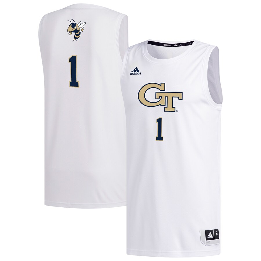 Men's adidas #1 White Georgia Tech Yellow Jackets Replica Basketball Jersey - Jersey