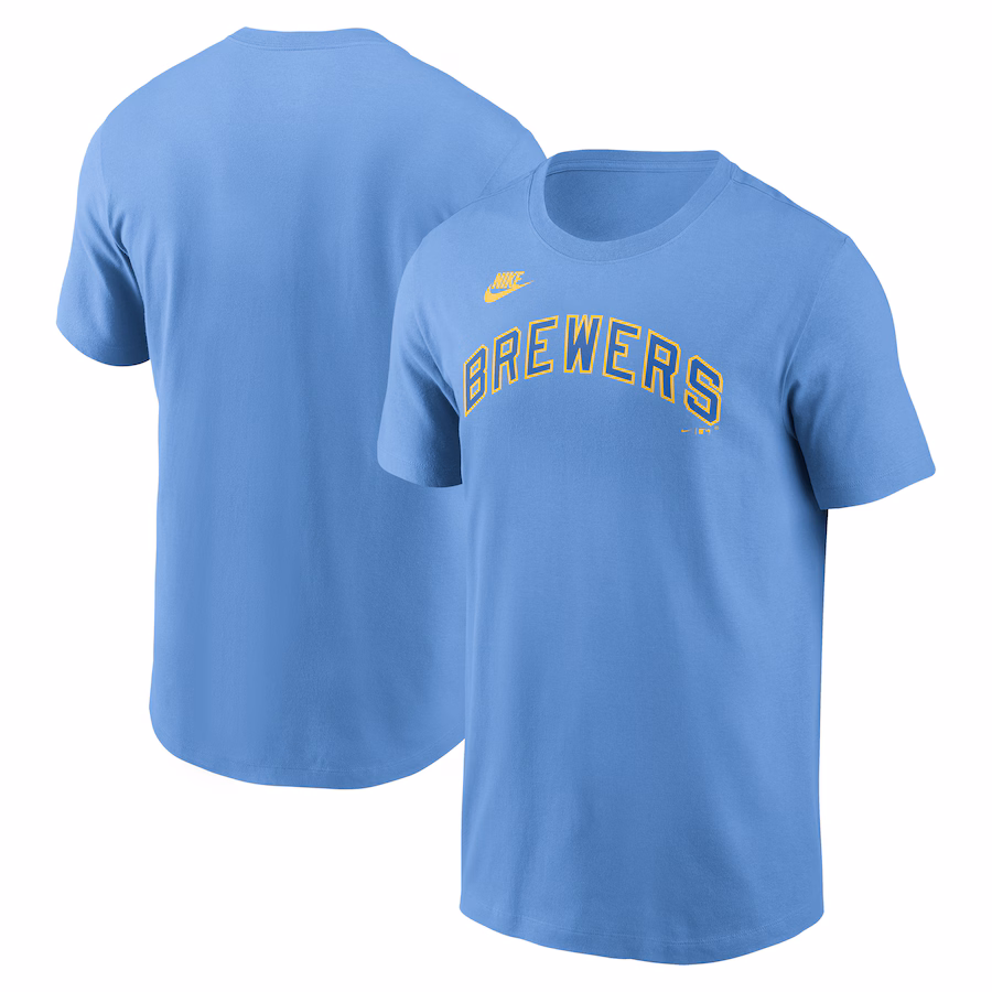 Men's Milwaukee Brewers Nike Powder Blue Cooperstown Wordmark T-Shirt - Jersey