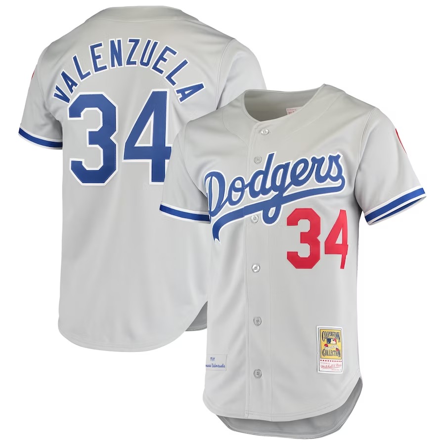 Men's Los Angeles Dodgers Fernando Valenzuela Mitchell & Ness Gray Road 1981 Cooperstown Collection Authentic Jersey - Jersey